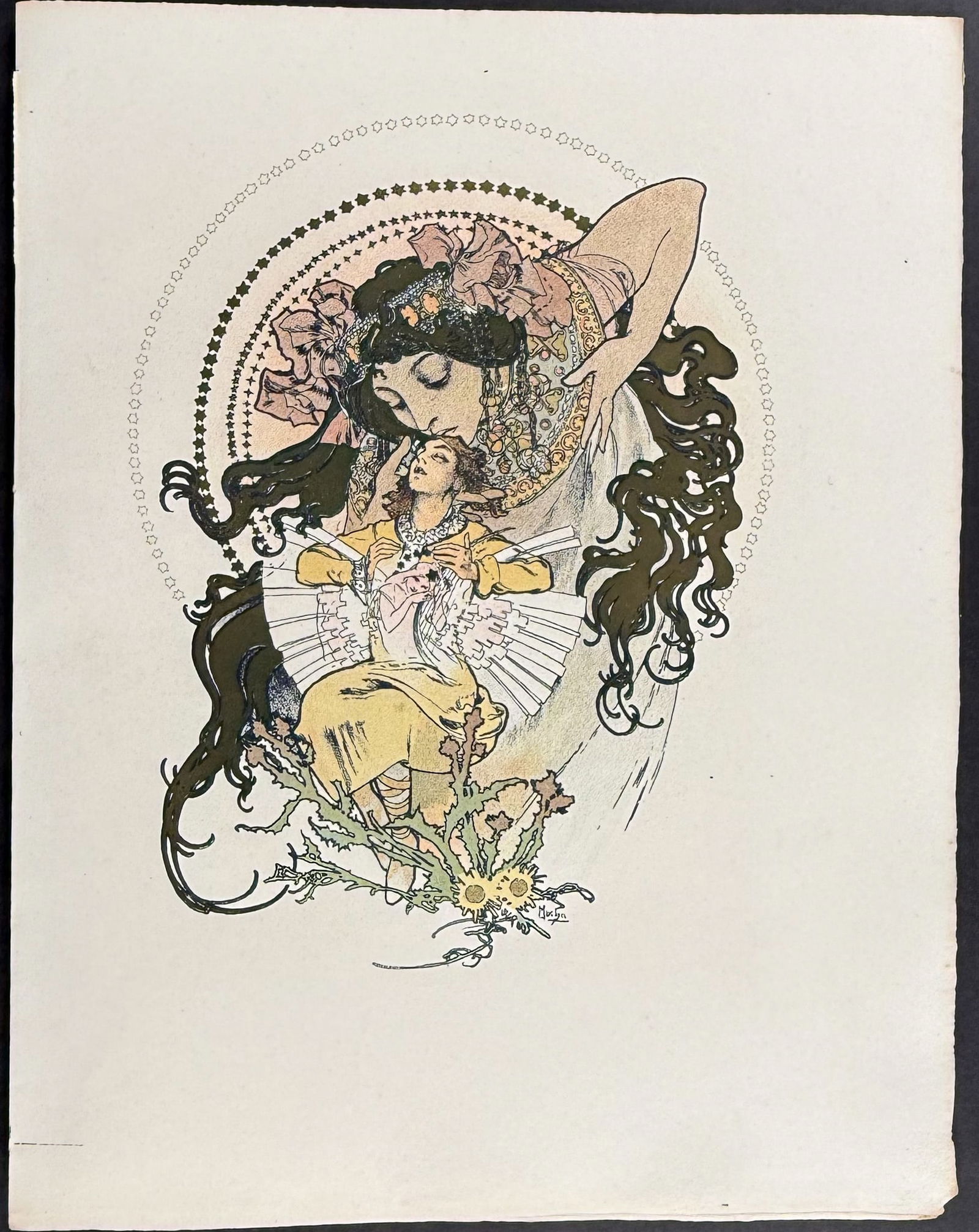Mucha - Ornately Illustrated Page: This attractive color lithograph is by Alphonse Mucha as part of the work by Robert de Flers entitled Ilsee, Princess of Tripoli. The work was published in Paris by by L'Edition d'Art & H. Piazza in 1