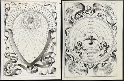 Kircher, pub. 1643 - 4 Engravings of Magnetism Charts or Diagrams