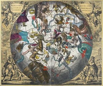 Cellarius - Celestial Chart of the Constellations of the Southern Hemisphere with Terrestial Plane