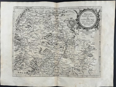 De Jode, Rare, pub. 1593 - Map of Rheinland-Pfalz, Germany (Palatinatus Rheni, & circuiacentes