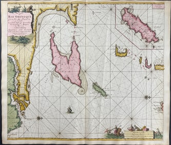 Van Keulen, Rare - Coastal Map of the Mouth of the Orinoco River, Trinidad and Tobago