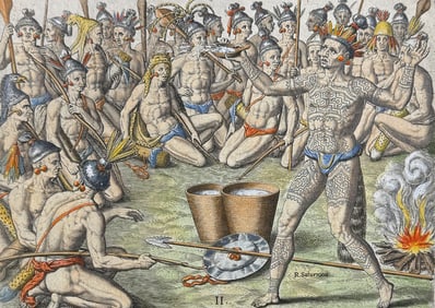De Bry - Florida - Ceremonies performed by Saturioua before going out to war