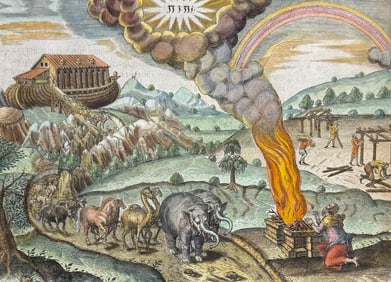 De Bry - Florida - Noah's Ark After The Flood -- The Procession of Animals (Apparently landing in