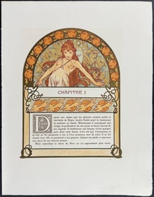 Mucha - Ornately Illustrated Page with Image and Text to each side