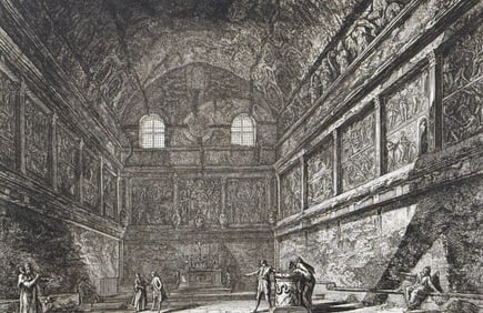 Piranesi - Interior view of the so-called Temple of Bacchus, now the church of San Urbano, outside