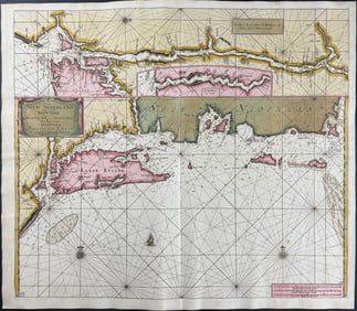 Van Keulen, Rare - Map of New Netherlands and New York (Manhattan Island, Nantucket, Martha's
