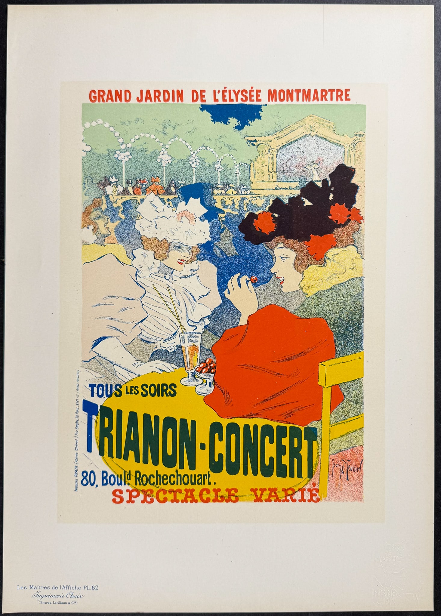 Maitres Affiches by Meunier - Trianon Concert: This first edition, folio lithograph after a poster is from Les Maitres de l'Affiche. The work was published by Imprimerie Chaix under the direction of Jules Cheret in Paris between 1896 and 1900. The