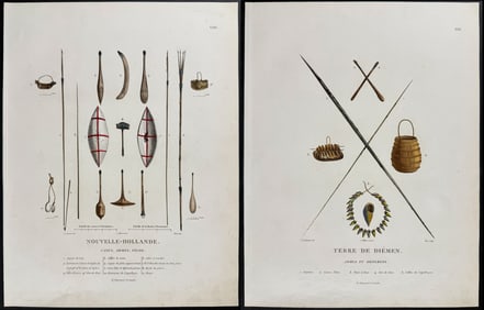 Peron & Freycinet, Australia - Pair of Engravings of Weapons or Tools of New Holland
