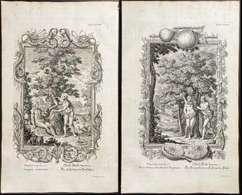 Scheuchzer - 7 Engravings on the Garden of Eden, Adam & Eve, Snakes & Devil