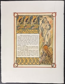 Mucha - Ornately Illustrated Page with Image and Text to each side