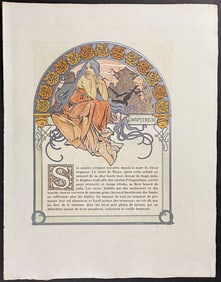 Mucha - Ornately Illustrated Page with Image and Text to each side
