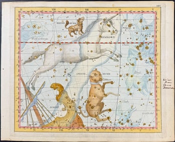 Bode - Constellation Chart: Unicorn, Canis (Dogs), Argo Navis (Boat). 25