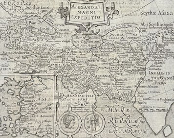 Purchas, pub. 1625 - Map of Alexander the Great's Expedition (Europe, Asia, India)