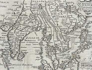 Purchas, pub. 1625 - Map of India and East Indies Islands with China