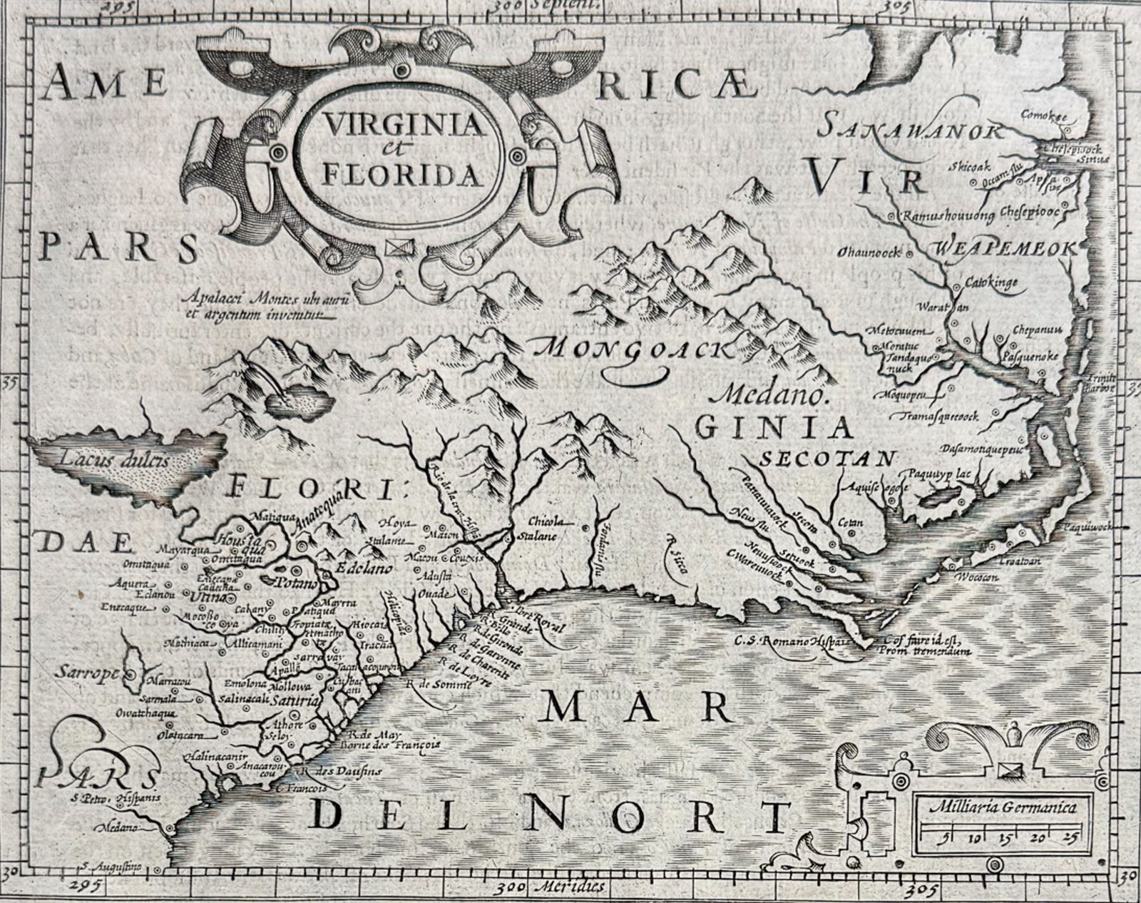 Purchas, pub. 1625 - Map of Florida (with Virginia) (1 of 2)