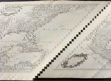 De L'Isle - Map of Southern North America with Florida, Mexico, West Indies or Caribbean, Louisiana,