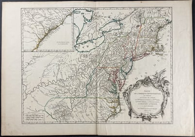 De Vaugondy - Map of Northeast North America with New England, Canada, Carolina, & part of Great