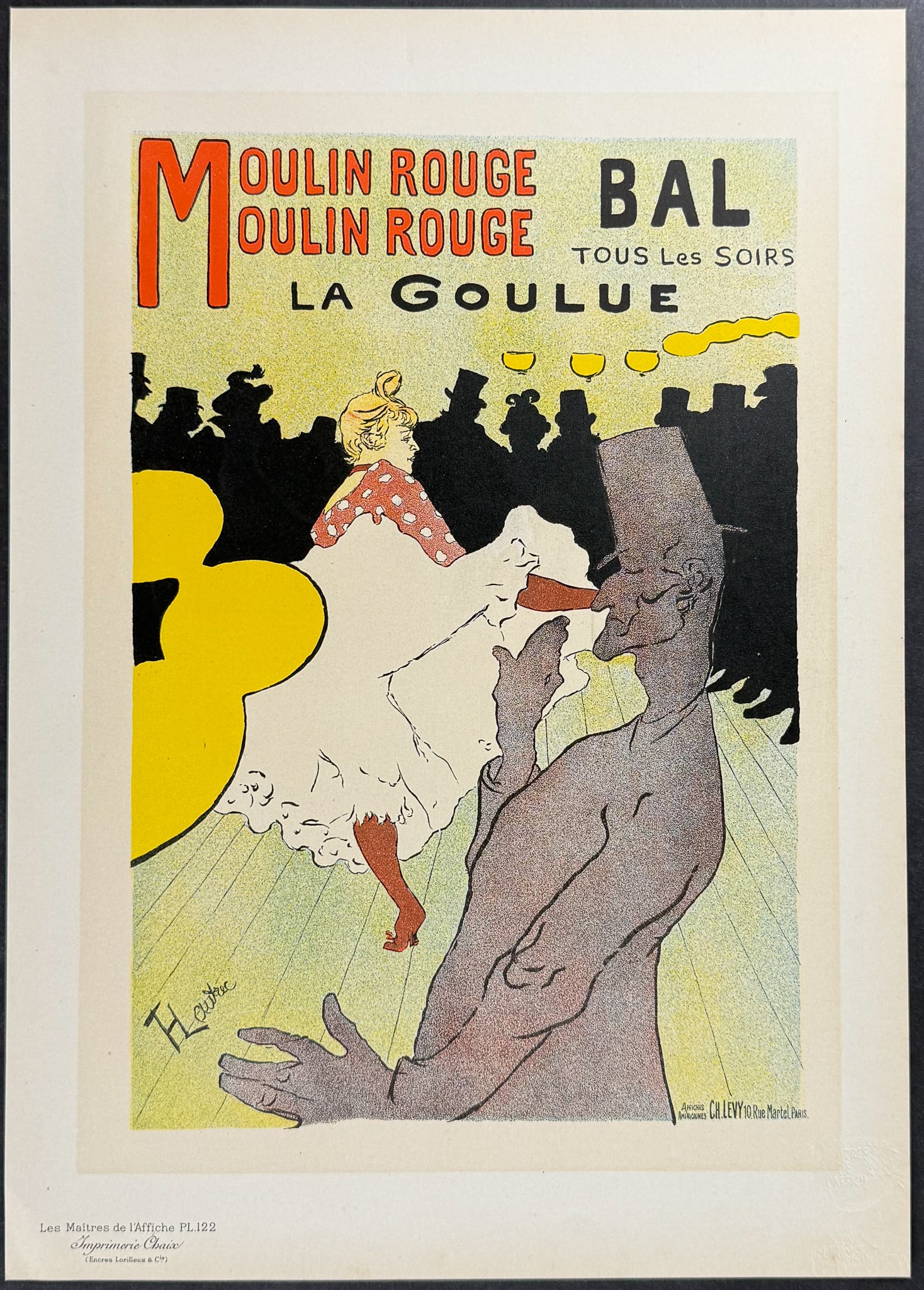 Maitres Affiches by Toulouse-Lautrec - Moulin Rouge, La Goulue: This first edition, folio lithograph after a poster is from Les Maitres de l'Affiche. The work was published by Imprimerie Chaix under the direction of Jules Cheret in Paris between 1896 and 1900. The
