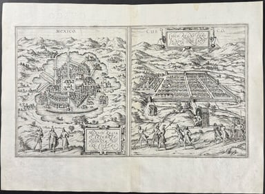 Braun & Hogenberg, pub. 1575 - View of Cusco, Peru and Mexico