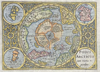 Purchas, pub. 1625 - Map of the North Pole (Arctic Circle)