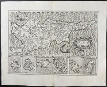 Mercator, pub. 1630 - Map of Cyprus (with Insets of other Islands)