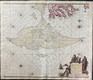 Van Keulen, Rare - Map of the Grand Banks of Newfoundland