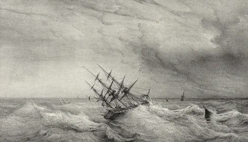 Vaillant - Ship at Ocean near Calcutta, India (Coup de Vent Dans L'Hougly, Riviere de Calcutta,