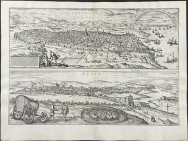 Braun & Hogenberg, pub. 1575 - Views of Spain: Barcelona & Ecija