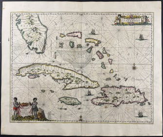 Jansson & Hondius, pub. 1656 - Map of Cuba & Hispaniola with part of Florida and West Indies