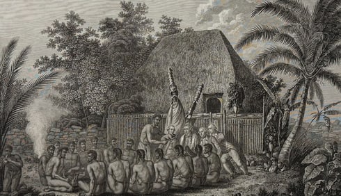 Captain Cook - An Offering before Captain Cook, in the Sandwich Islands (Hawaii). 60