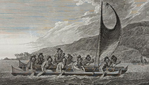 Captain Cook - A Canoe of the Sandwich Islands, the Rowers Masked (Hawaii). 65