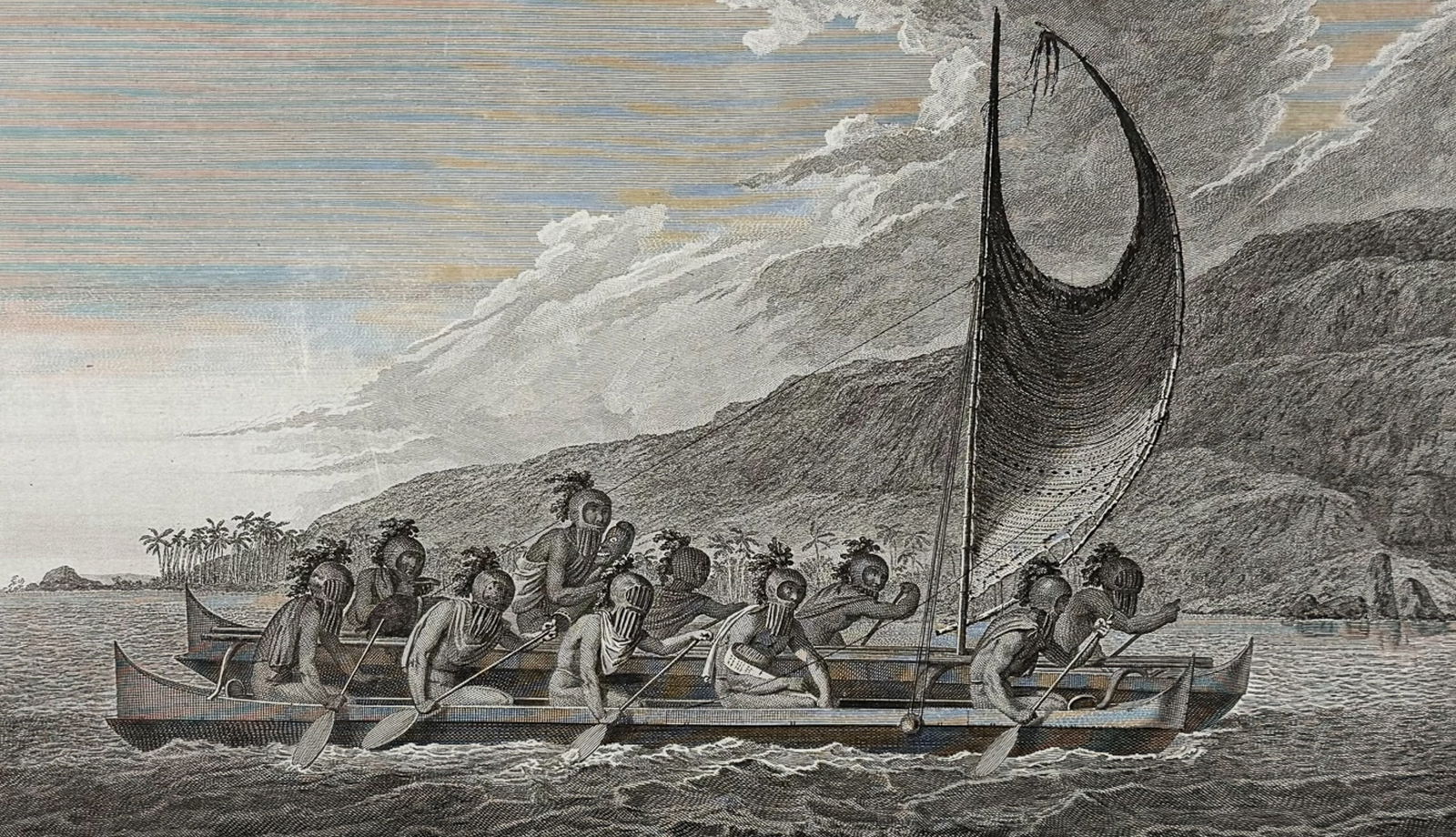 Captain Cook - A Canoe of the Sandwich Islands, the Rowers Masked (Hawaii). 65 (1 of 2)