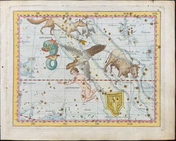 Bode - Constellation Chart: Dolphin (Delphinus), Eagle (Aquila), Bull (Taurus), Antinous. 10