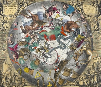 Cellarius - Celestial Chart of the Constellations of the Southern Hemisphere with Terrestial Plane