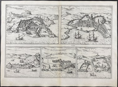 Braun & Hogenberg, pub. 1575 - Views of Africa: Tangiers, Tzaffin, Septa (Ceuta), Arzila, and Sala