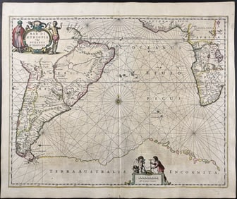 Jansson & Hondius, pub. 1656 - Map of South Atlantic Ocean with part of South America, Africa, and