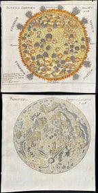 Seyfried, pub. 1694 - Pair of Engravings: Surface of the Sun, Surface of the Moom