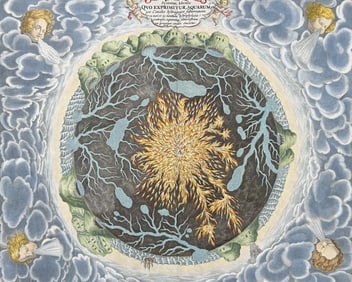 Kircher, pub. 1682 - Molten Interior of the Earth Showing Water Bodies as Connected