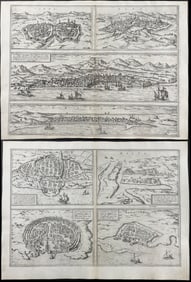 Braun & Hogenberg, pub. 1575 - Pair of Engravings of Views of Italy: Siena, Parma, Palermo and