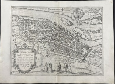 Braun & Hogenberg, pub. 1575 - View of Magdeberg in Saxony, Germany