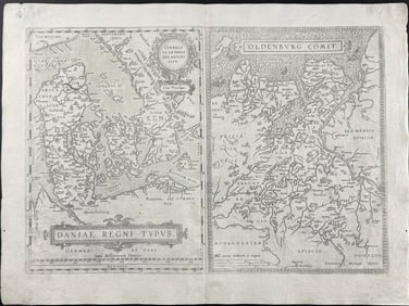 Ortelius, pub. 1580 - Map of Denmark & Oldenburg, Germany