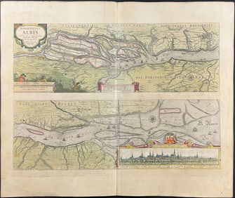 Jansson & Hondius, pub. 1656 - Map of the Elbe River with Inset of Hamburg, Germany (Nobilis Fluvius