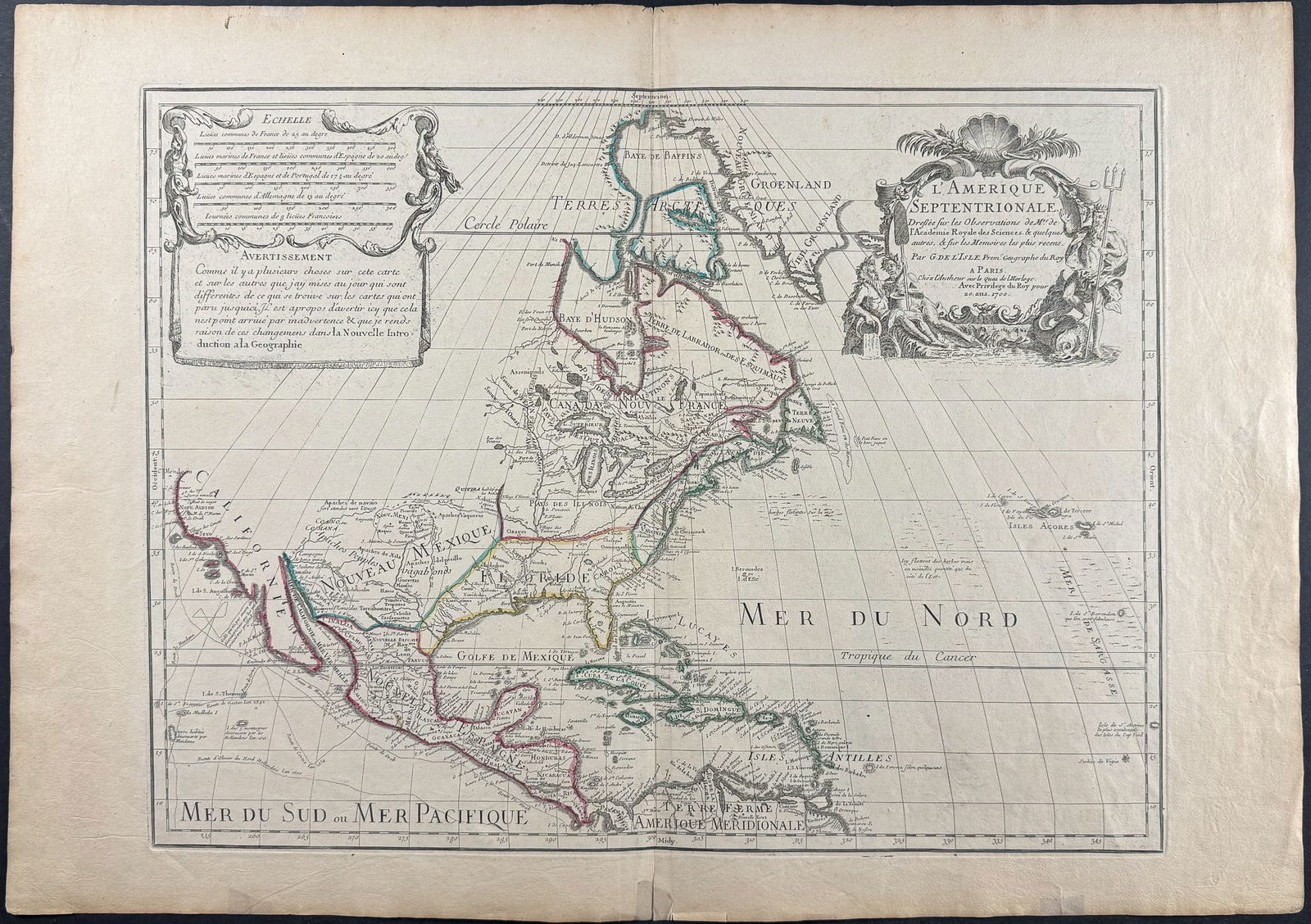 De L'Isle - Map of North America with Florida, California, New Mexico, Great Lakes, Virginia, New (1 of 2)