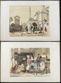 Lewis, Constantinople - Pair of Lithographs: Mosques & Bazaar