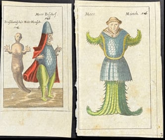Seyfried, pub. 1694 - Pair of Engravings of Merpeople or Sea Monsters