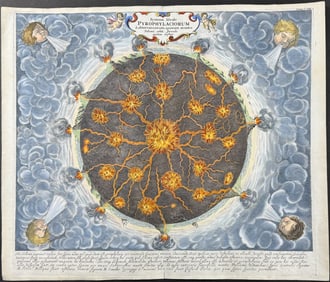 Kircher, pub. 1682 - Diagram of the Earth and the Volcanic Spots and Molten Core