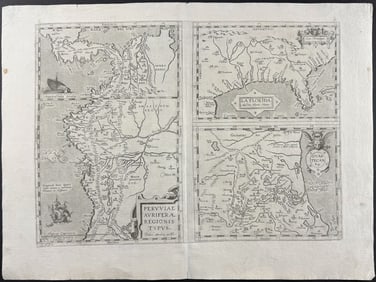 Ortelius, pub. 1580 - Map of Florida, Peru, & Guastecan