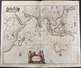 Jansson & Hondius, pub. 1656 - Map of India or South Asia with East Indies, Japan, & Australia (New