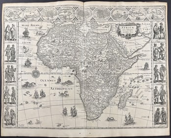 Blaeu - Map of Africa (Vignettes of City Views & Native People / Costumes)