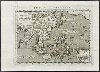 Magini's Ptolemy, pub. 1596 - Map of India with East Indies Islands